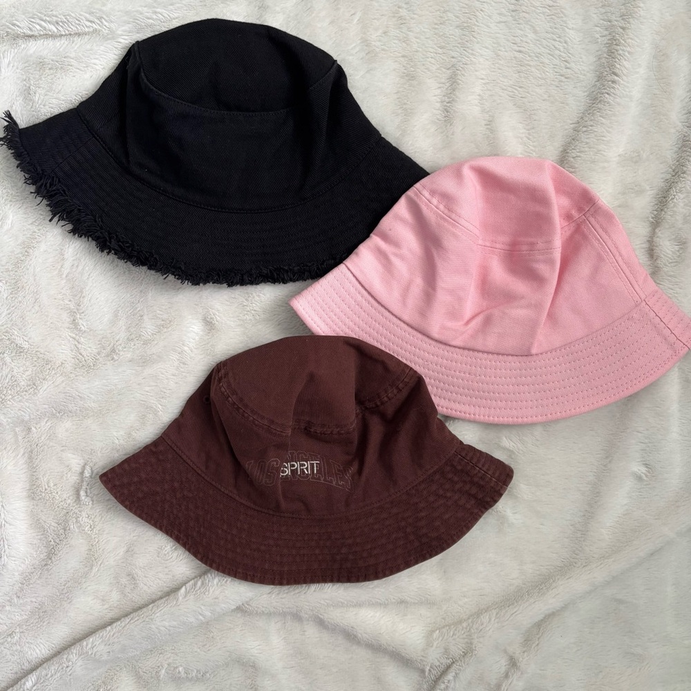 Black, Pink, and Brown Bucket Hats